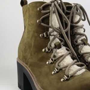 Olive Lace-Up Boots | Chunky Heel, side zip | NWOT